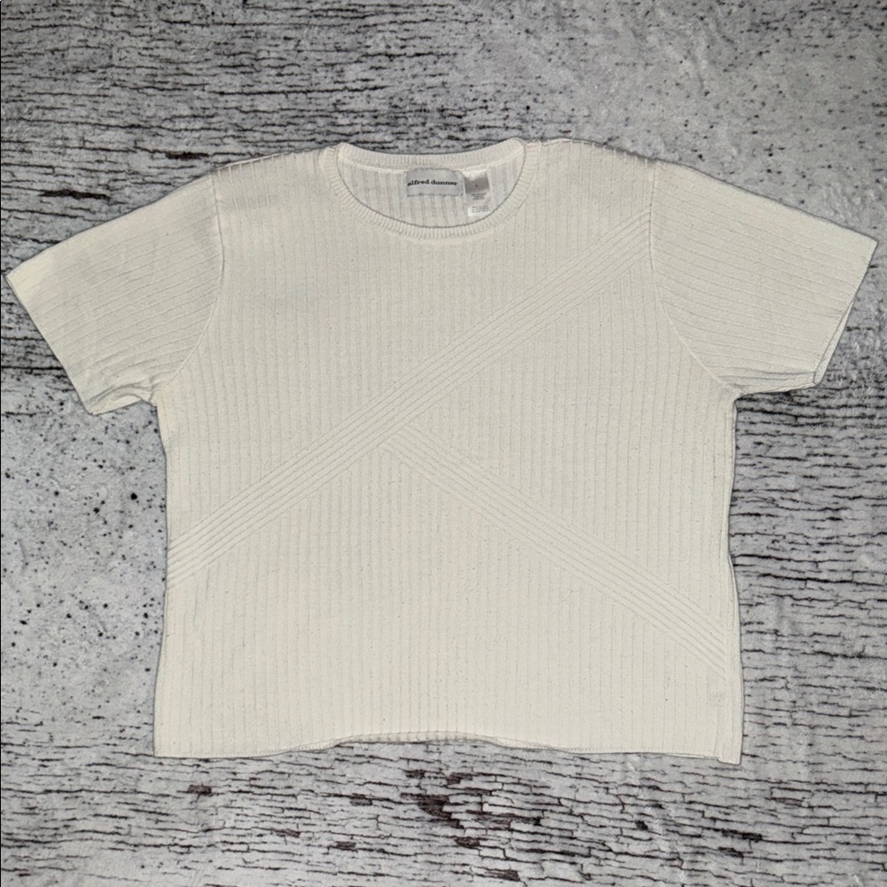Alfred Dunner White Ribbed Short Sleeve Top Women’s Size Large
